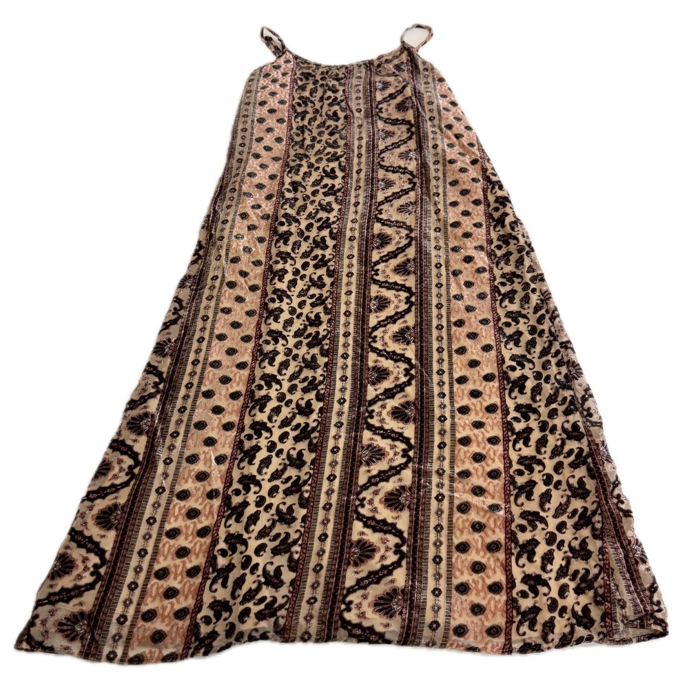 Hailey Dress Womens Small Pink Tan Paisley Maxi Velvet Burnout Boho Indie